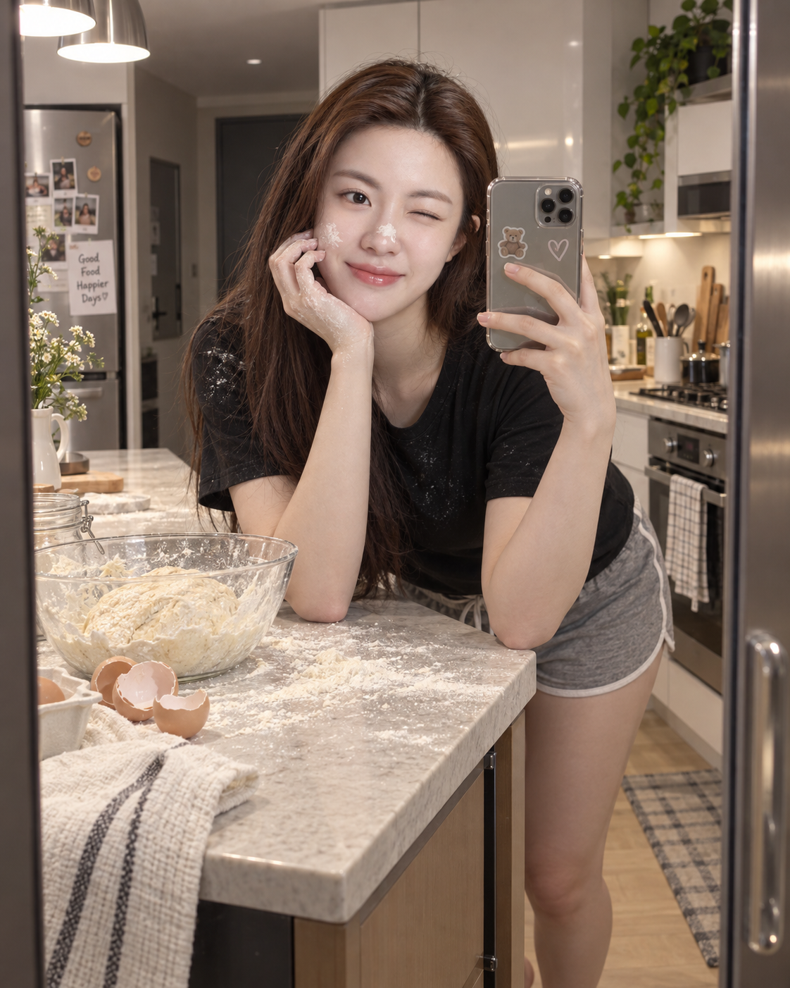 밀가루 미소 거울 셀카