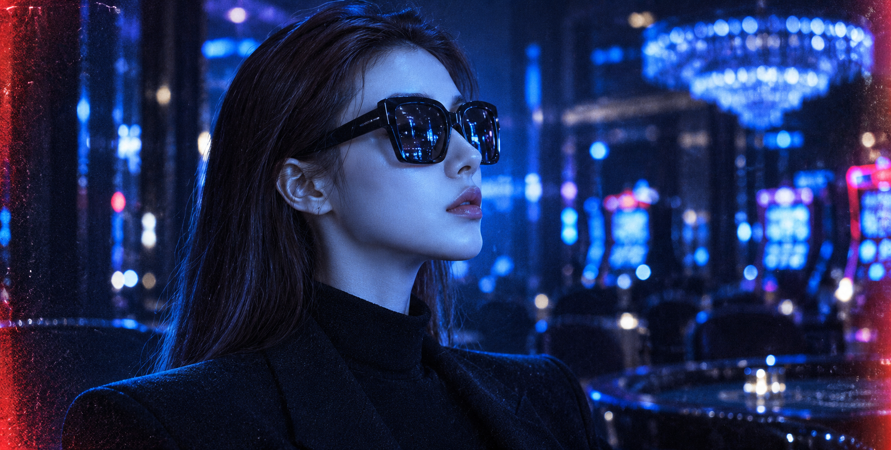 霓虹蓝调暗夜合成波侧影