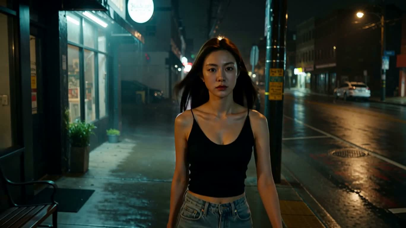 Plan de suivi en nuit de pluie dans la rue
