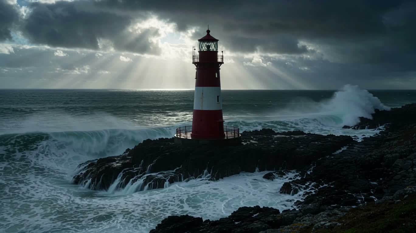 Phare solitaire dans des vagues tempétueuses