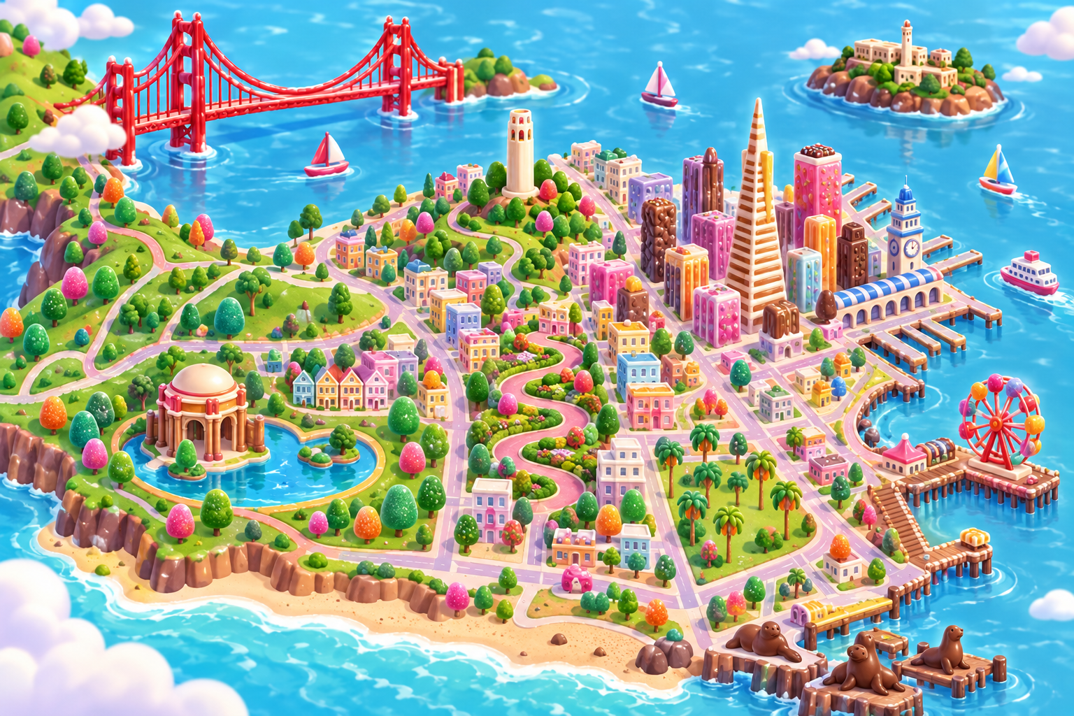 キャンディをテーマにした都市地図 — AI image creation
