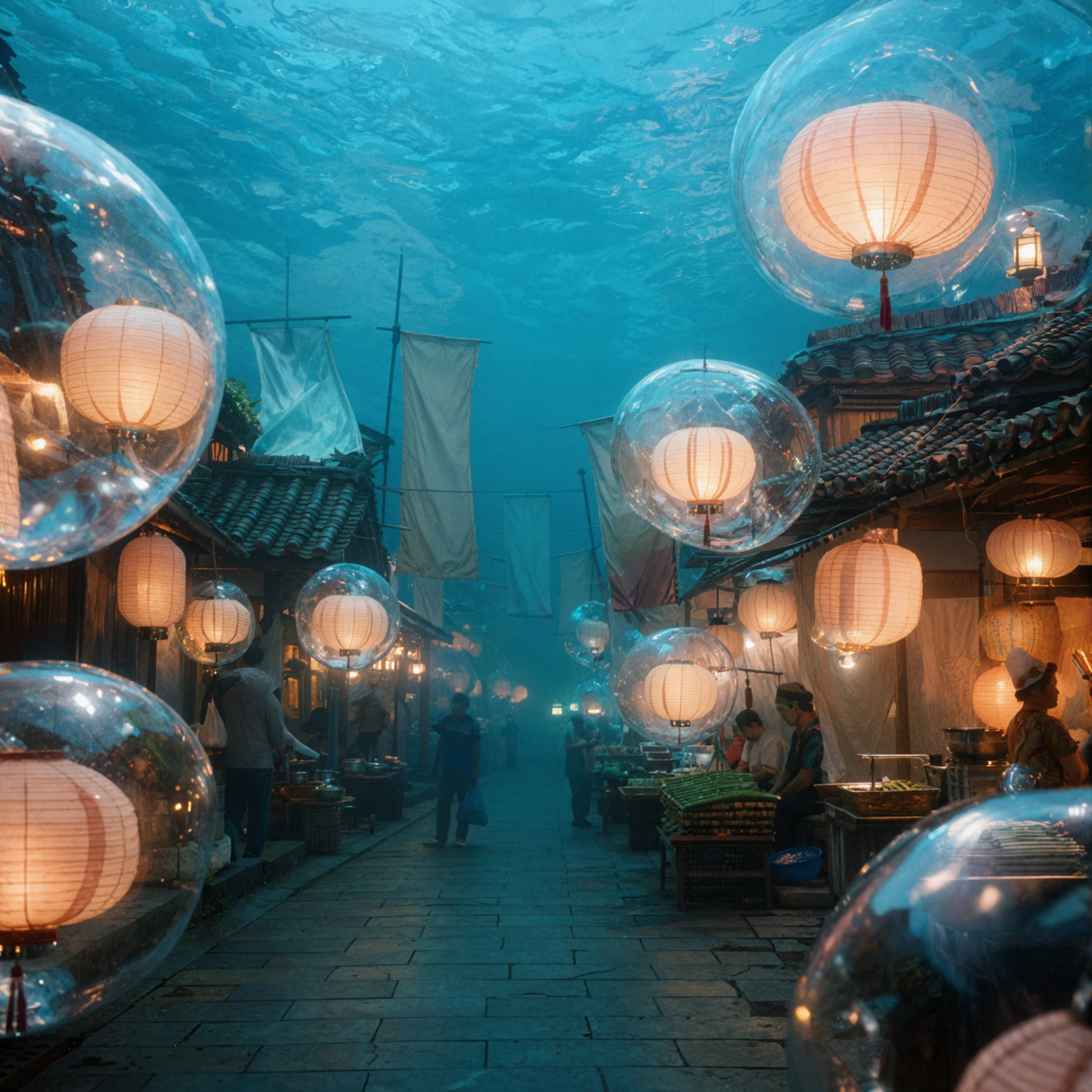 Phố đèn lồng dưới nước · Mờ ảo mộng mơ — AI image creation