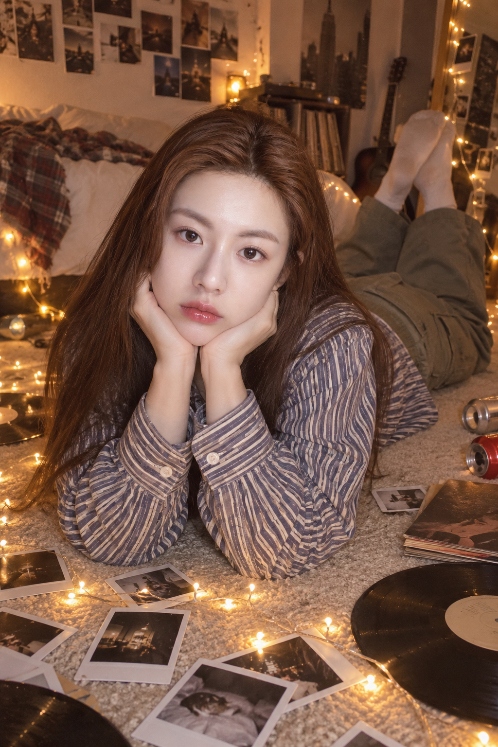 요정 조명 침실의 성인 레트로 그런지 초상