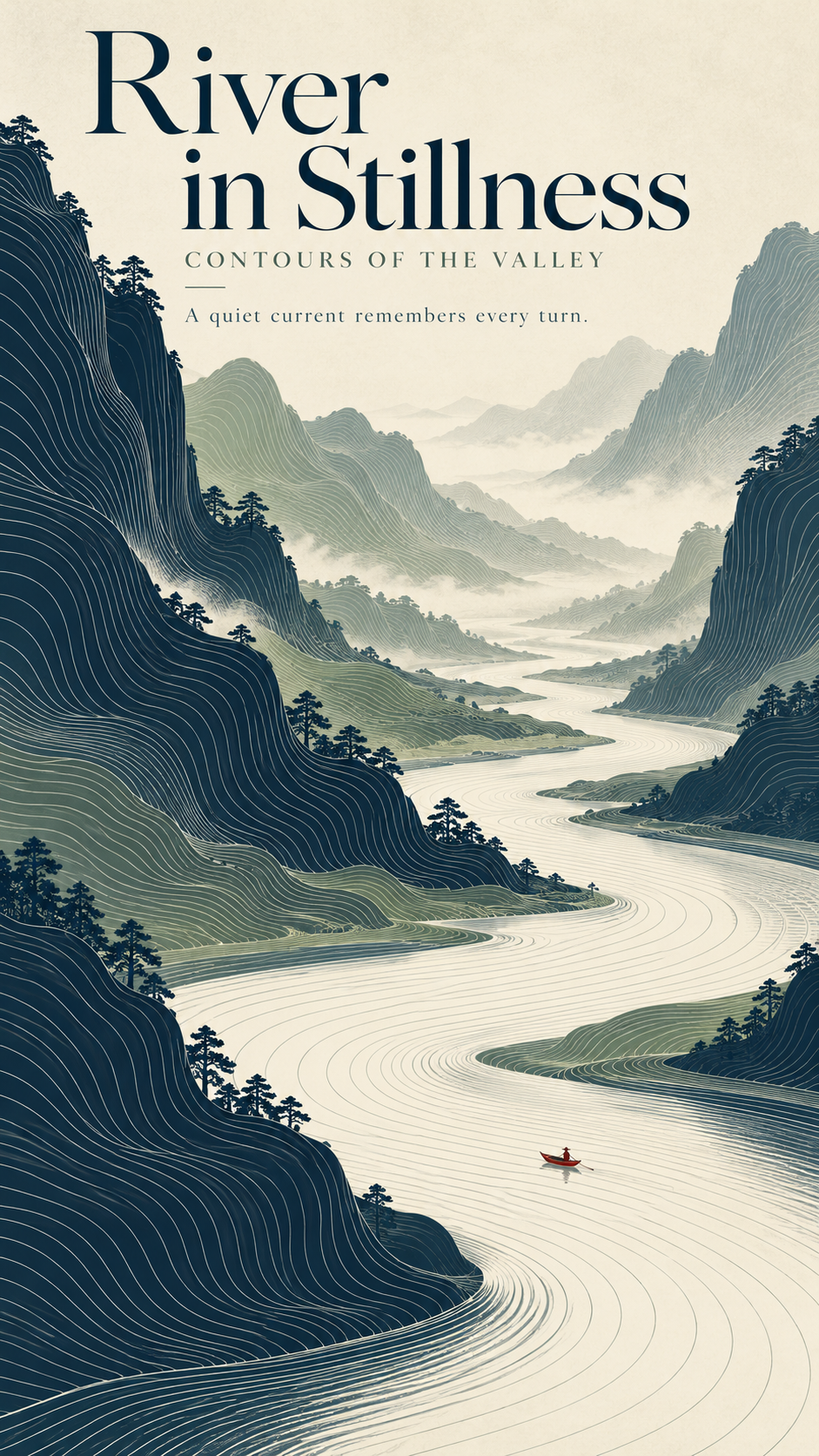 Modèle d'affiche d'exposition de paysage oriental guidé par les courbes de niveau