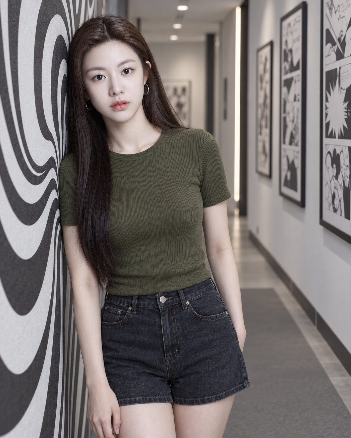 Portrait dans le couloir d'une galerie à vortex optique