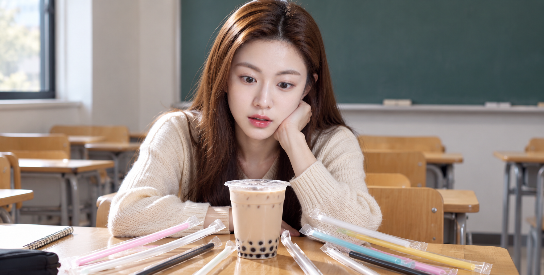 대학 강의실에서 지나치게 열정적인 빨대 건네기 순간