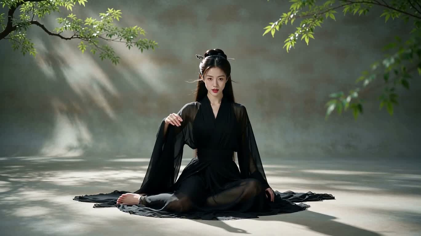 La comtesse vampire en robe noire sous la lumière du printemps