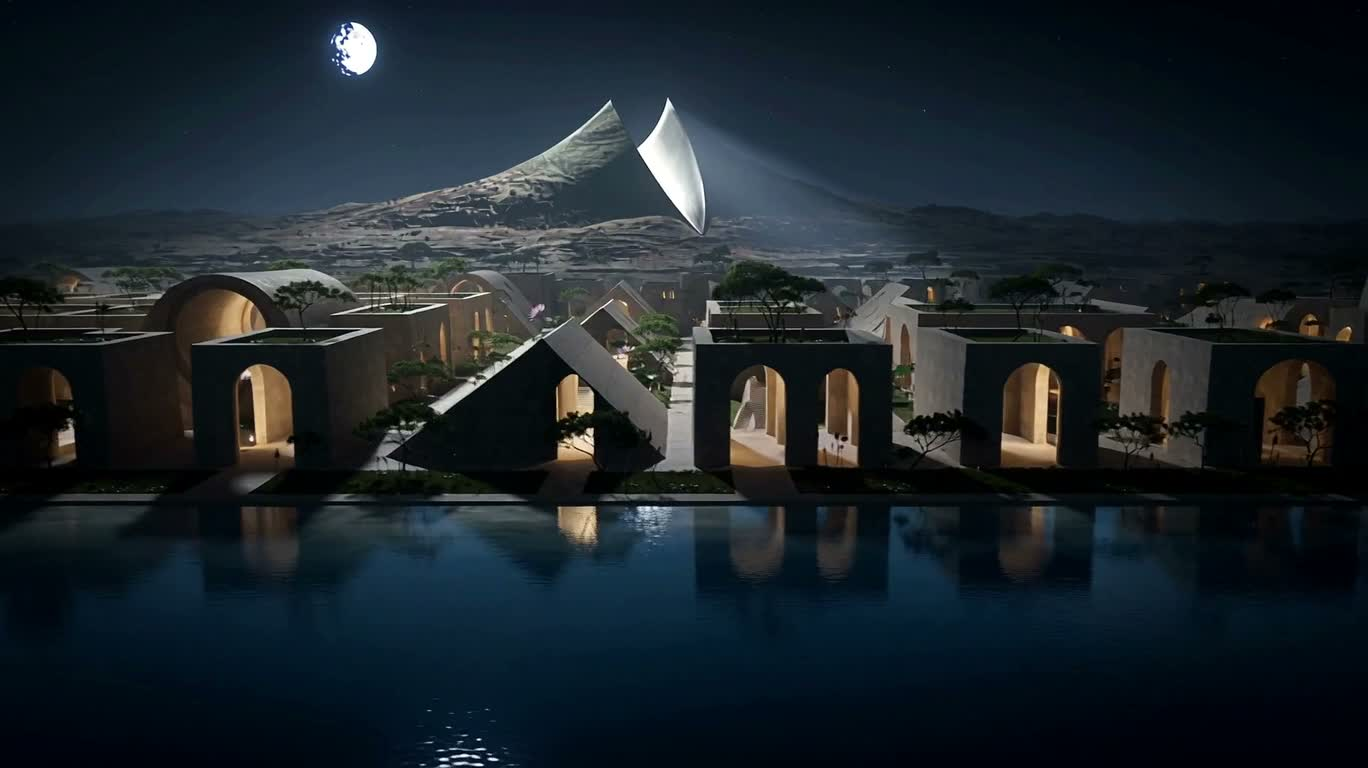 Moonlit Geometric Sea City — AI video creation