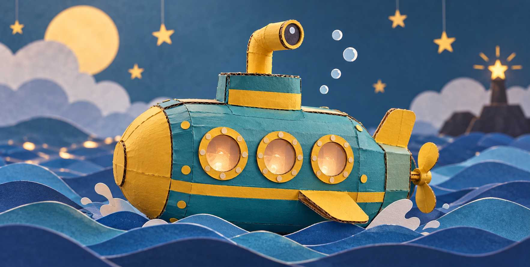 段ボールで作った夢の潜水艦 — AI image creation