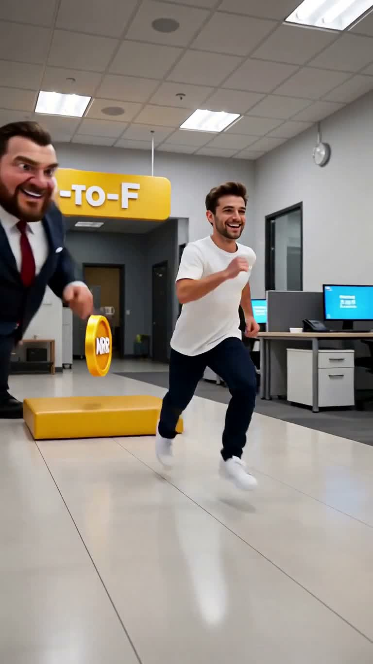 Office Parkour: Chasing Coins — AI video creation