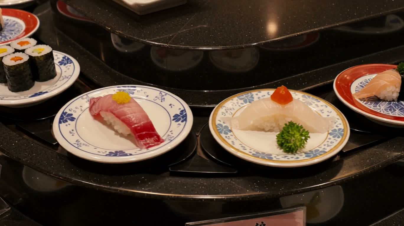 Dòng chảy tĩnh lặng của sushi băng chuyền — AI video creation