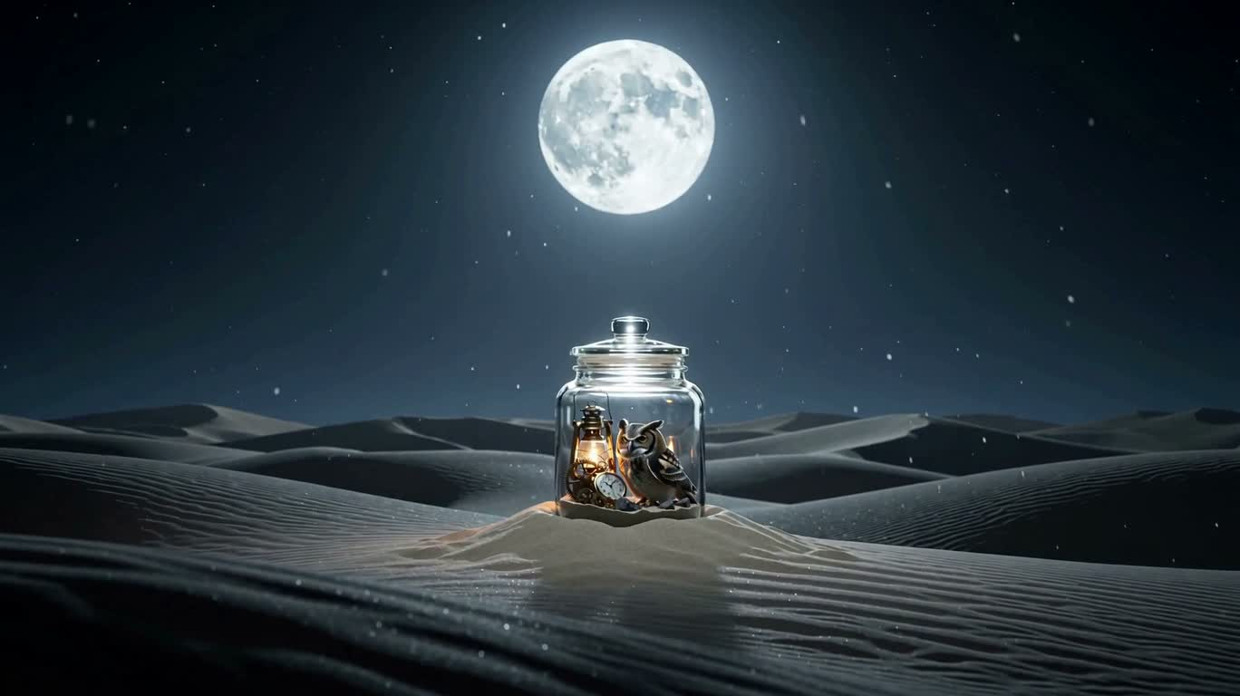 Clair de lune dans le sable et le hibou à vapeur