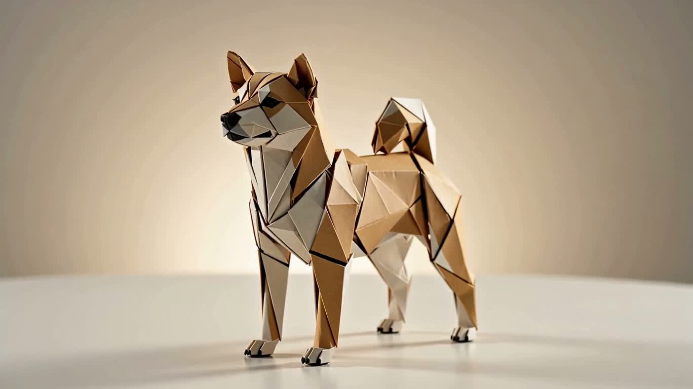 超写实柴犬折纸产品影像 — AI video creation