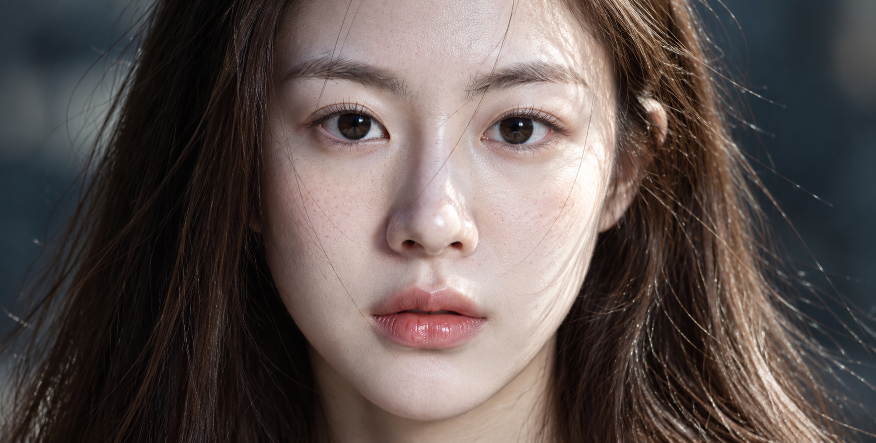 동아시아 여성의 사실적인 얼굴 클로즈업 초상