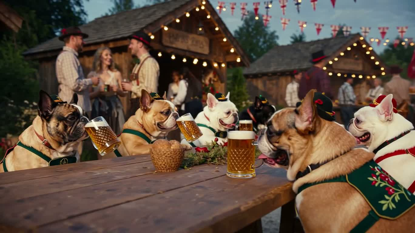 Rassemblement joyeux des bouledogues à la fête de la bière