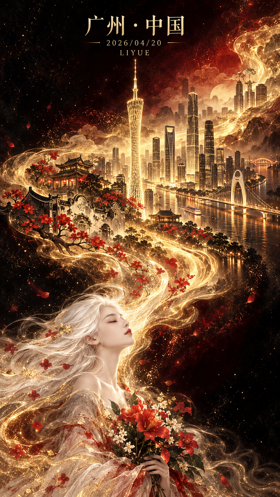 鎏金广州塔的东方奇幻海报 — AI image creation