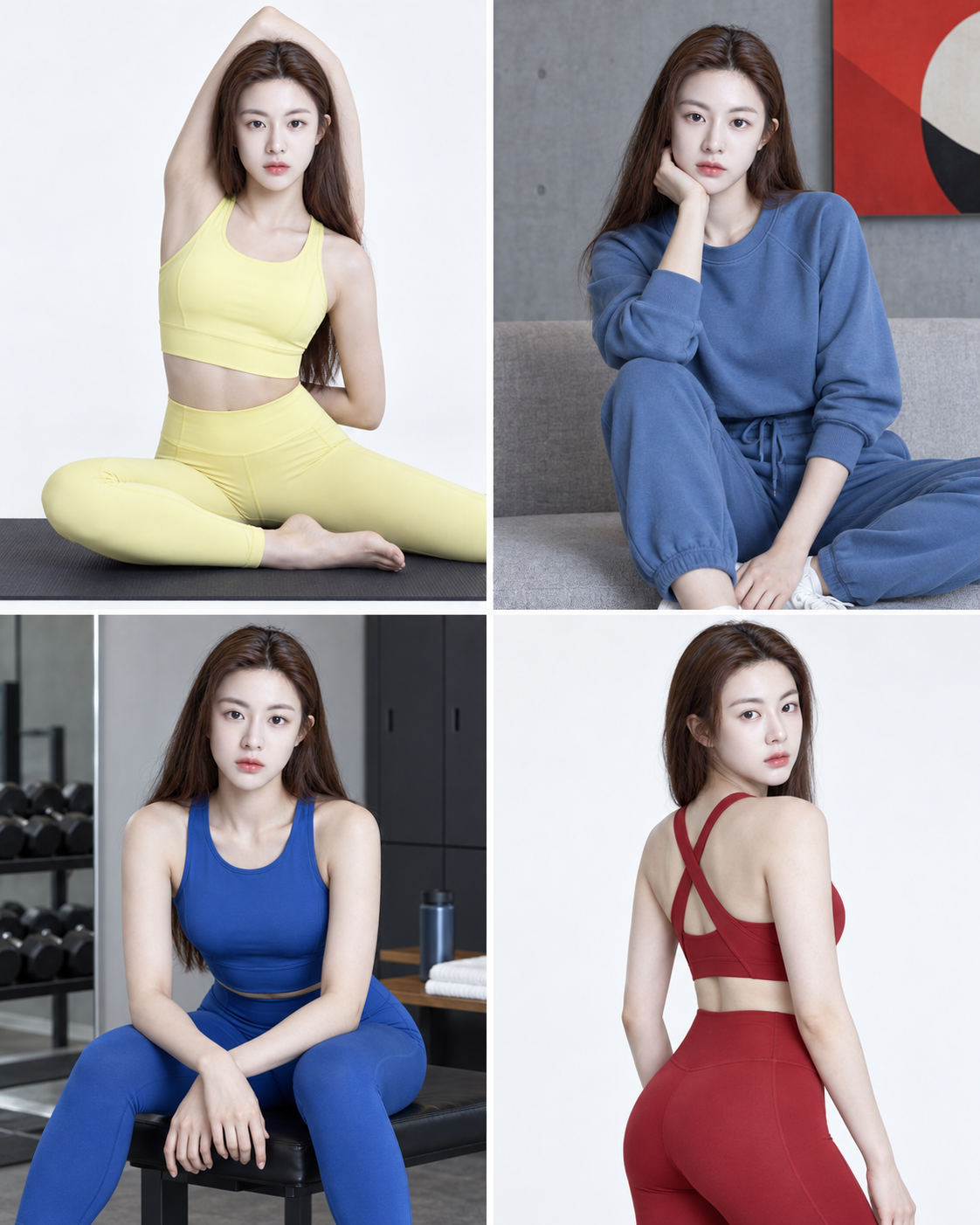 Four-Panel Sports Fashion Collage of the Same Adult Woman