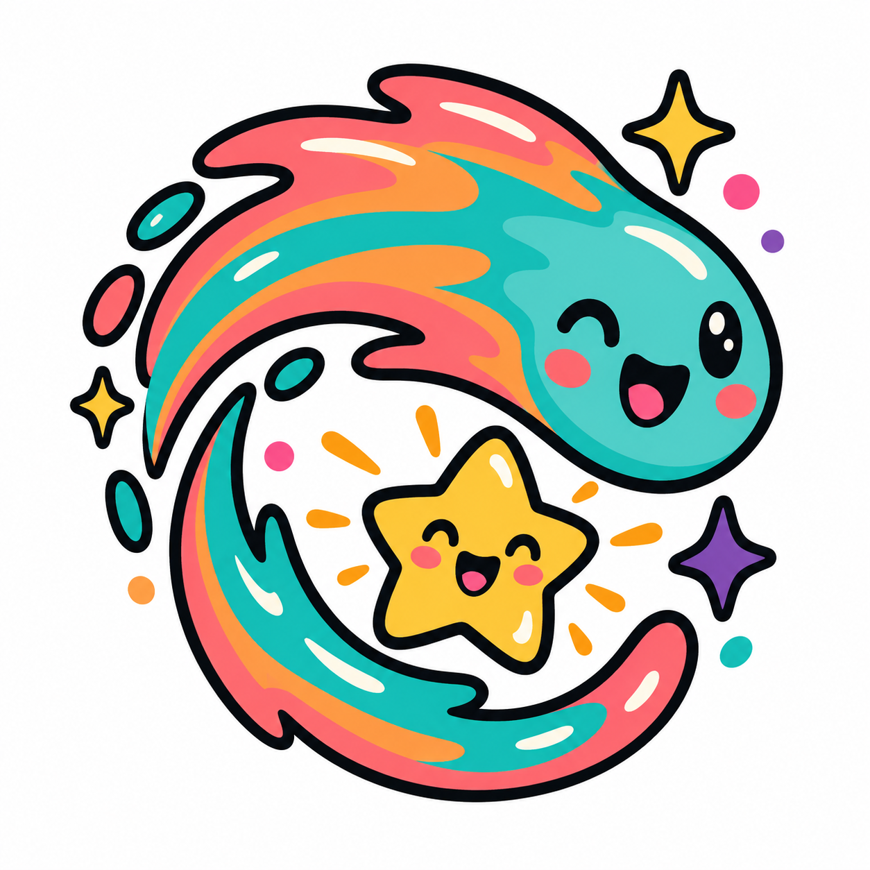Playful Cartoon Logo of a Comet Orbiting a Star — AI image creation