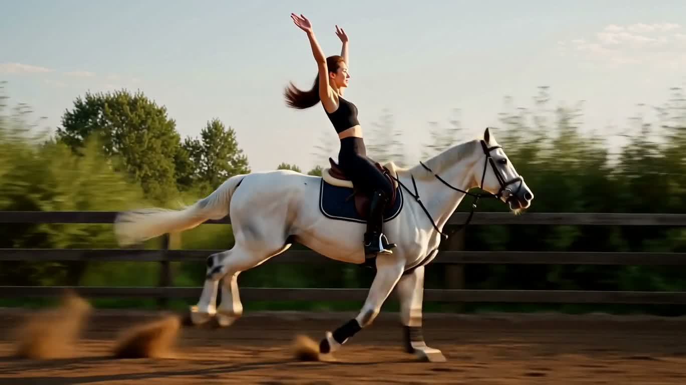 White Horse Rider in Dusty Light — AI video creation