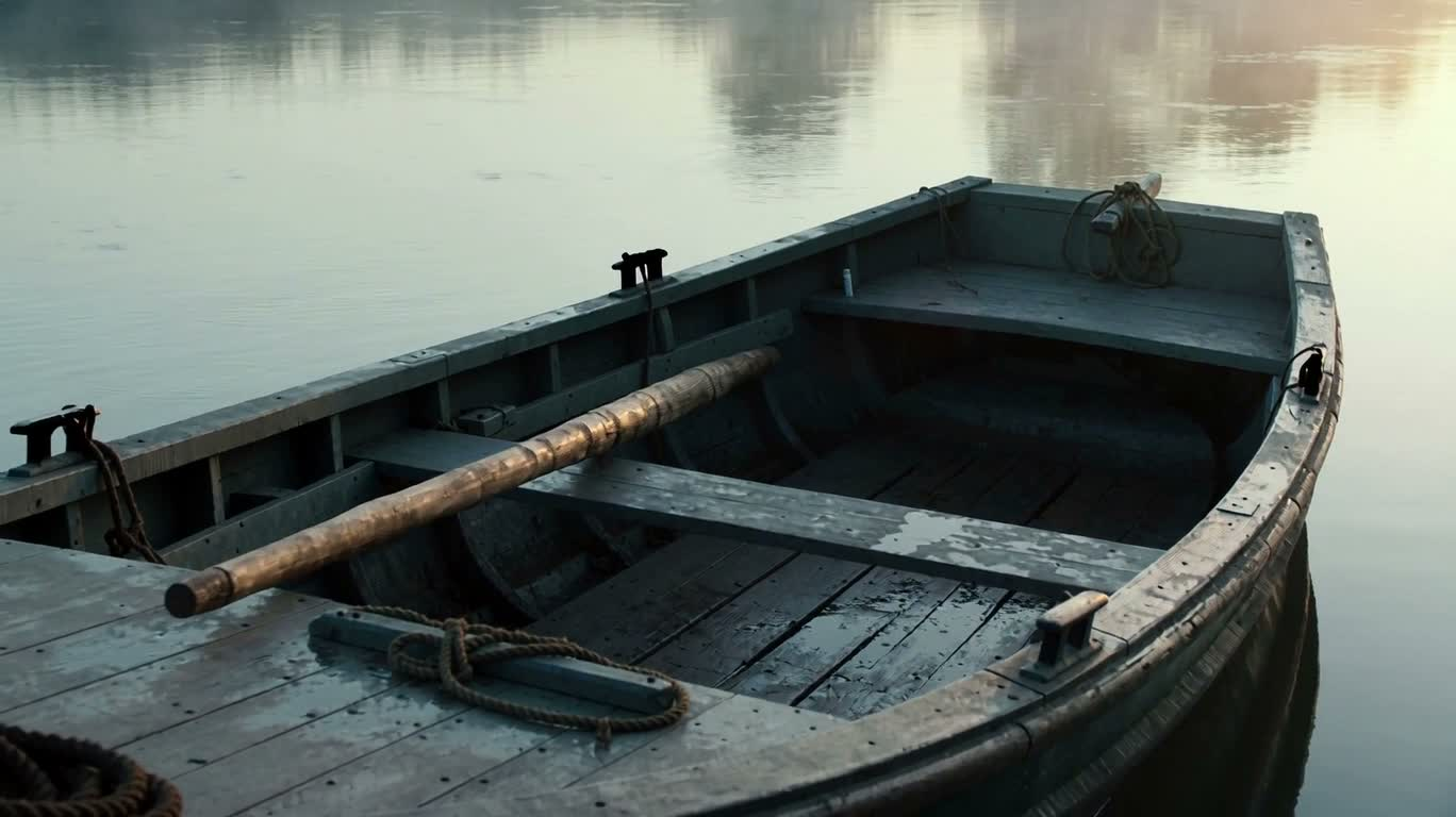 Morning Mist, Quiet River, and an Old Boat