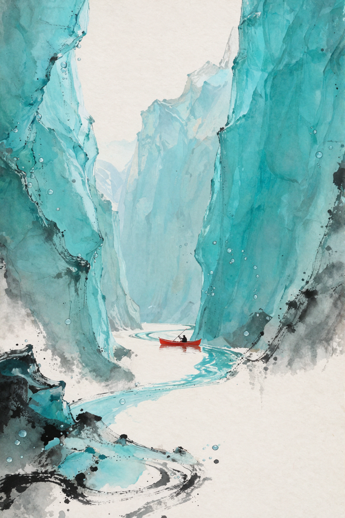 Canoë sur glacier · Réserve d'encre — AI image creation