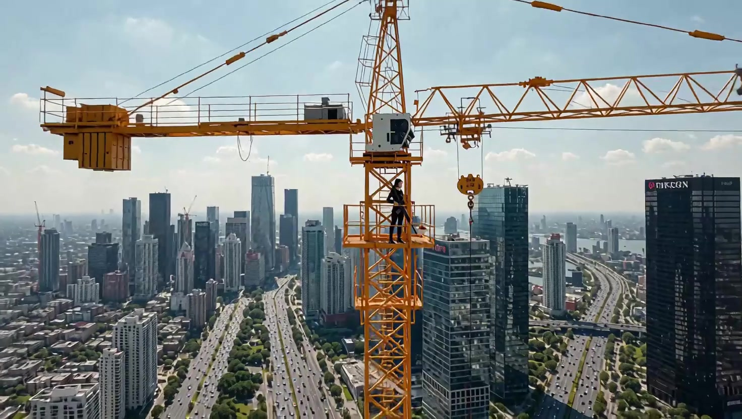 Hài kịch bắn tỉa gà rán trên cần cẩu trên cao