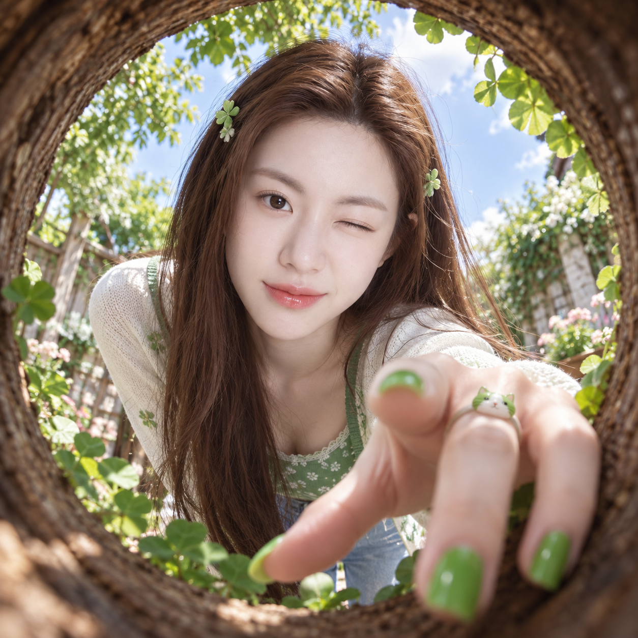 Fresh Fisheye Portrait in a Circular Tree Hollow Frame