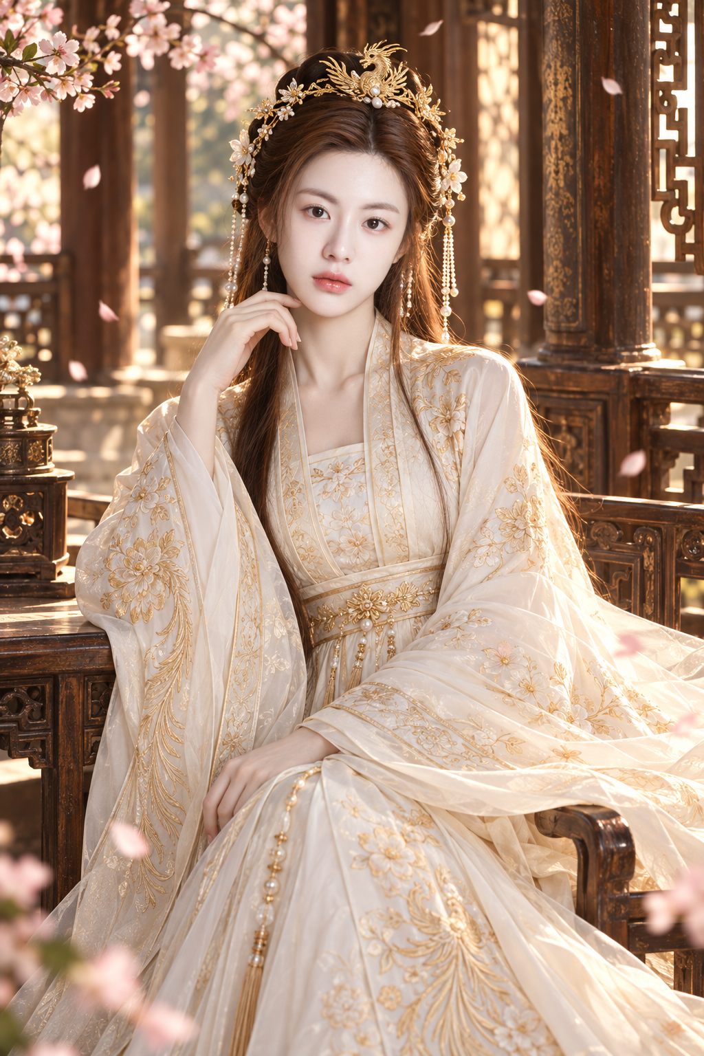古亭樱花与金线汉服的成年女性人像
