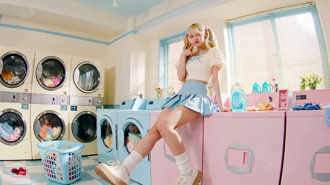 Pas de danse bubblegum dans une buanderie pastel