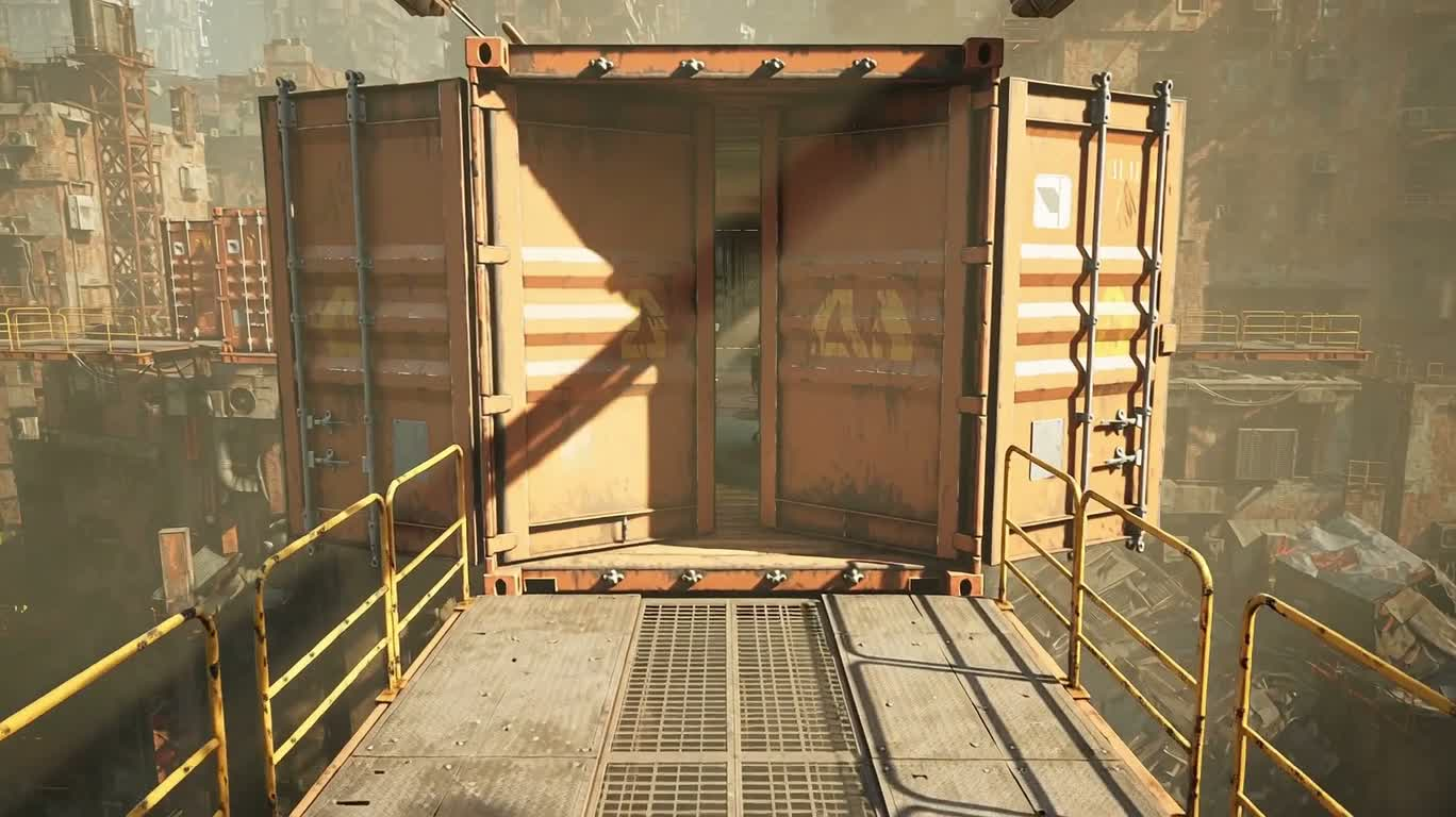 Cyberpunk Sci-Fi Mechanic Shop in a Shipping Container