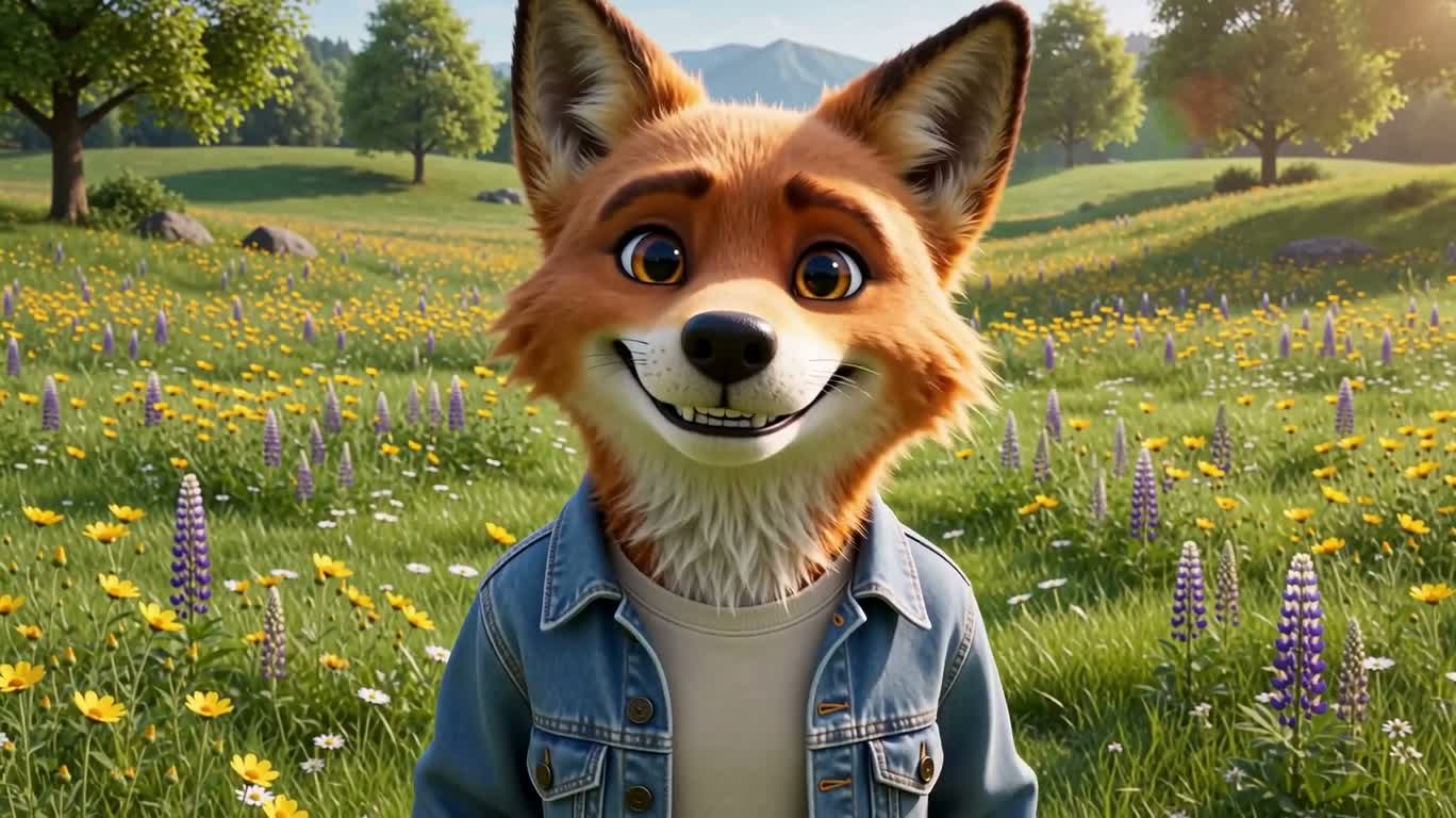 Renard et papillons dans une mer de fleurs