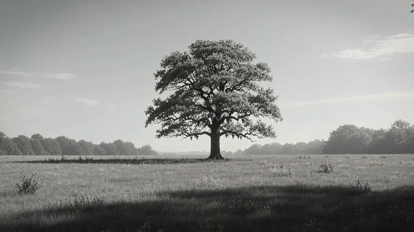 Champ de vignes et de chênes en tons gris