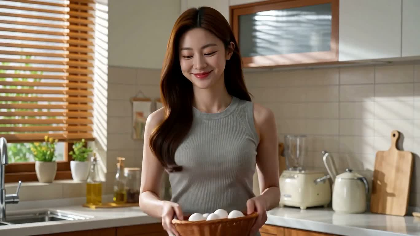 Moment d'omelette dans une cuisine chaleureuse