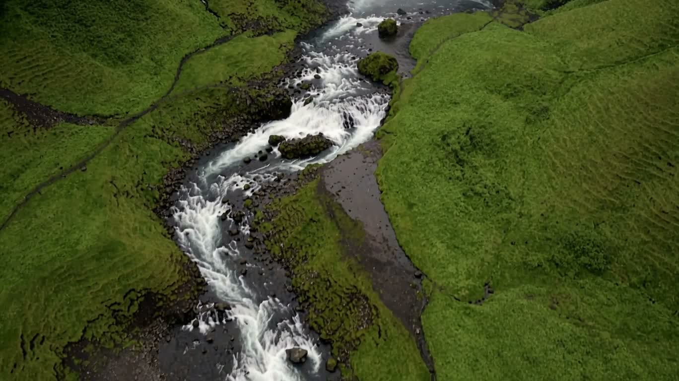 Aerial View of an Icelandic Waterfall