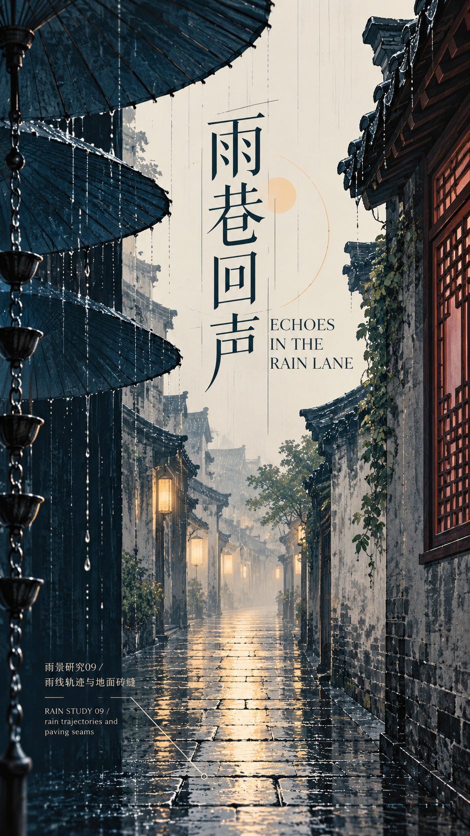 雨巷回声中轴夹景文化海报