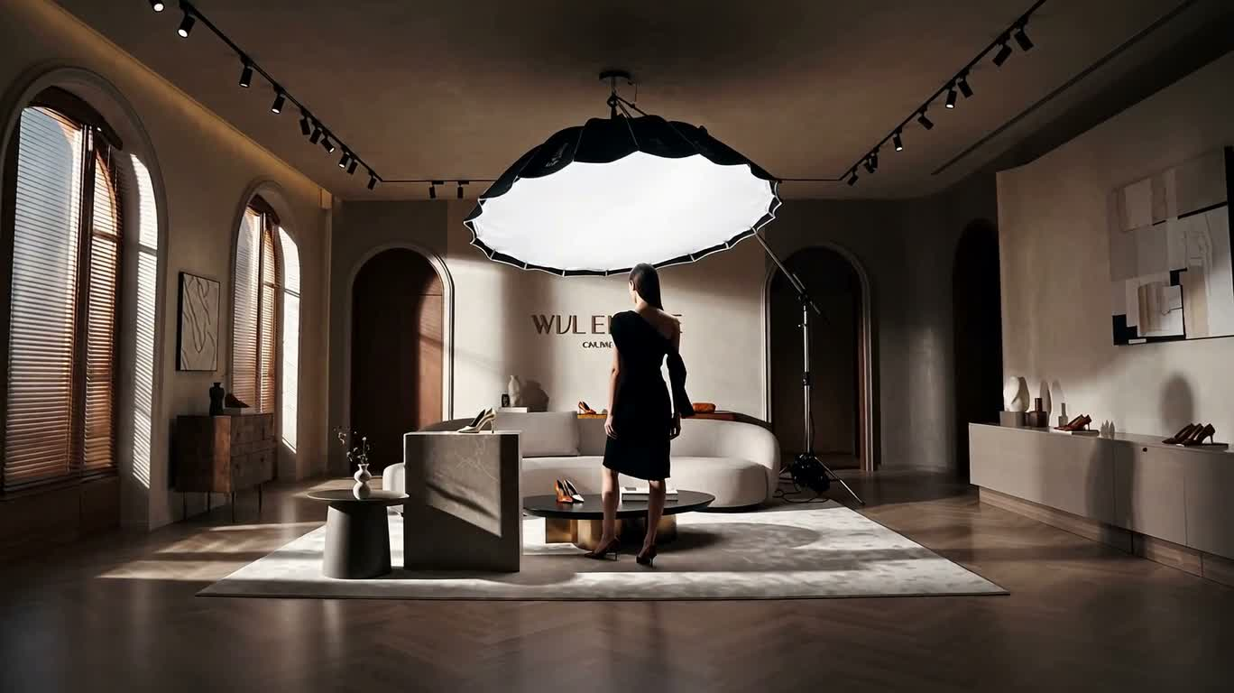 Publicité multi-angles de talons hauts en boutique de luxe