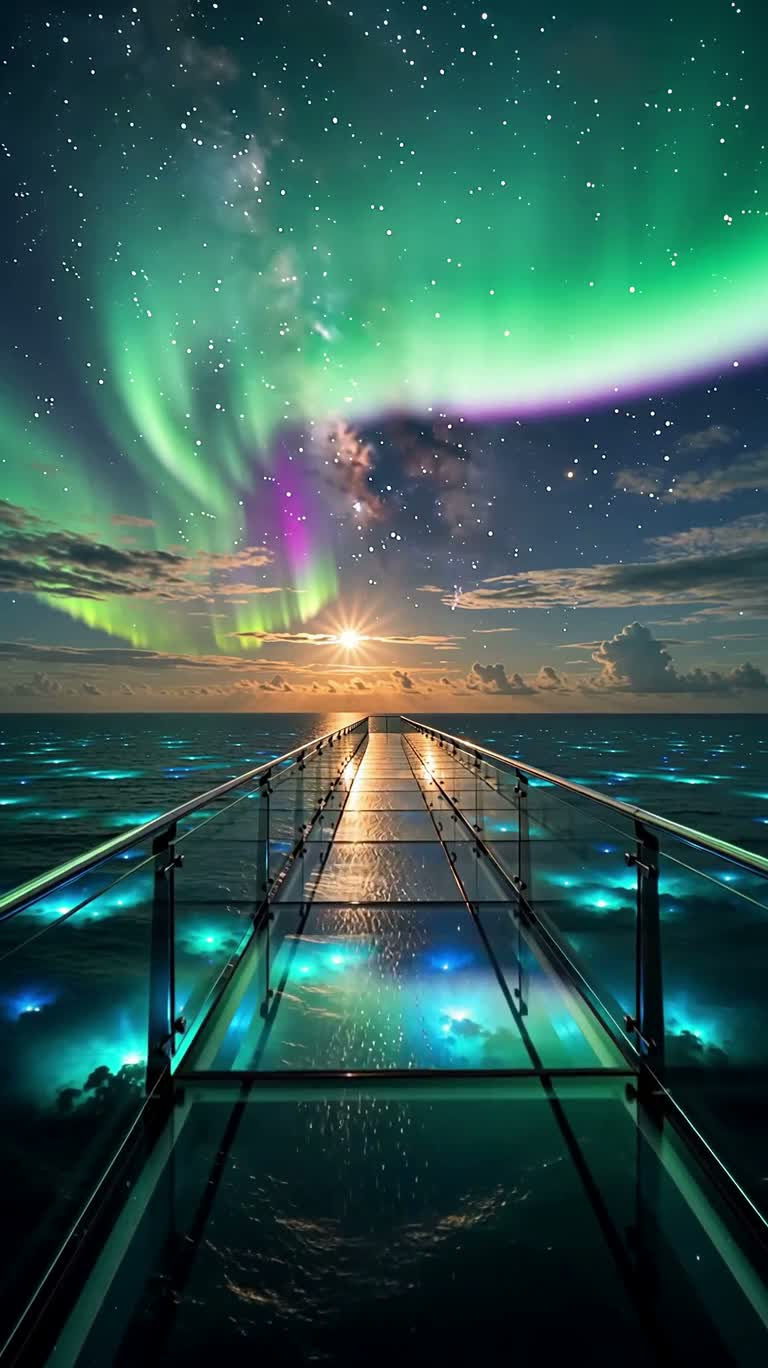 极光生物荧光海上的玻璃天桥