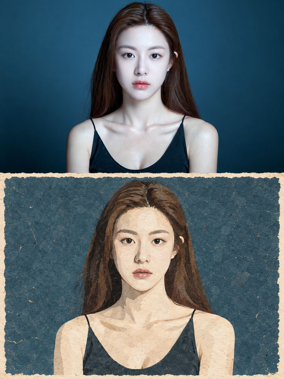 原图与手工纸艺插画上下双联海报