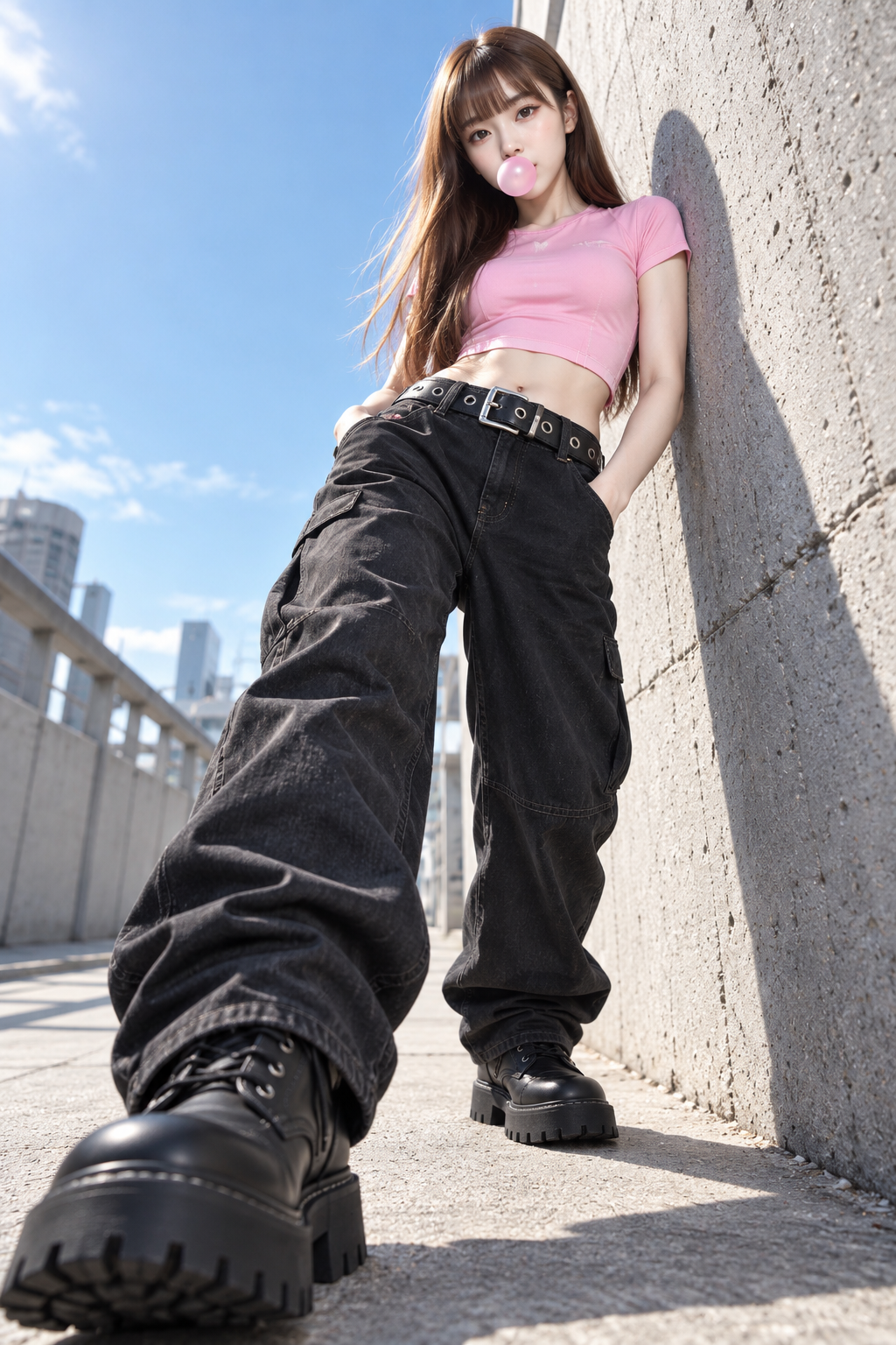 ピンクのバブルガム・ストリートアイドル・ファッションポートレート