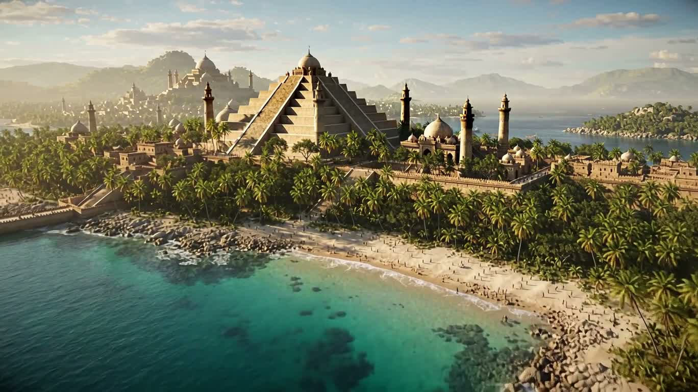 Cité côtière tropicale arabo-aztèque — AI video creation