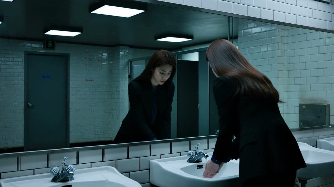 Revanche glaciale dans les toilettes au miroir brisé