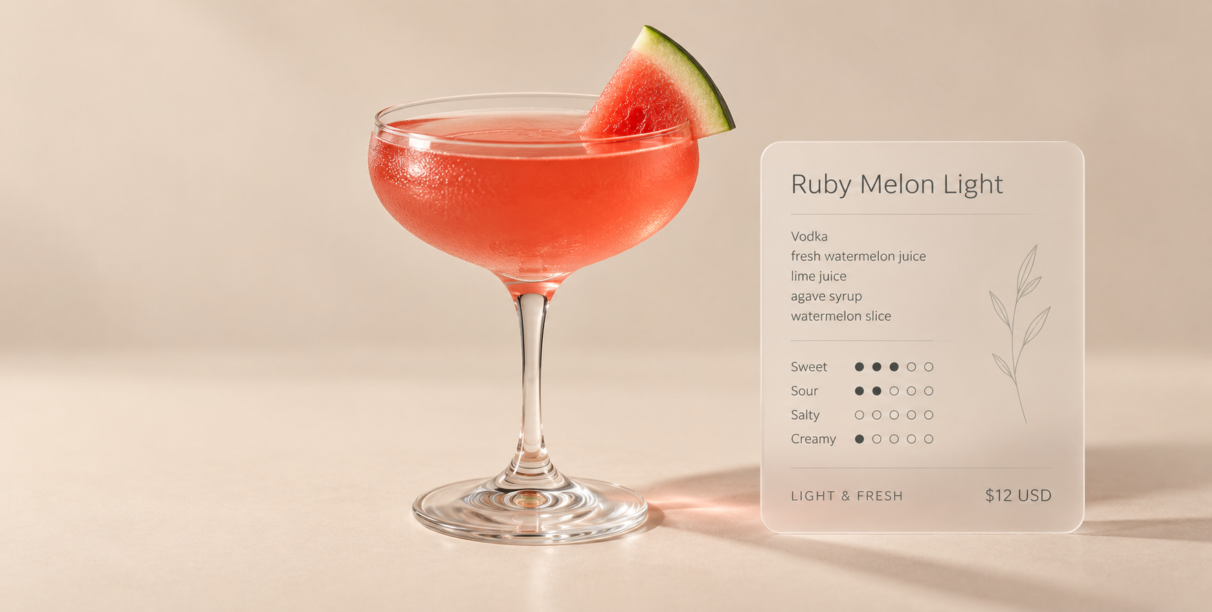 Ruby Melon Light 极简鸡尾酒信息卡