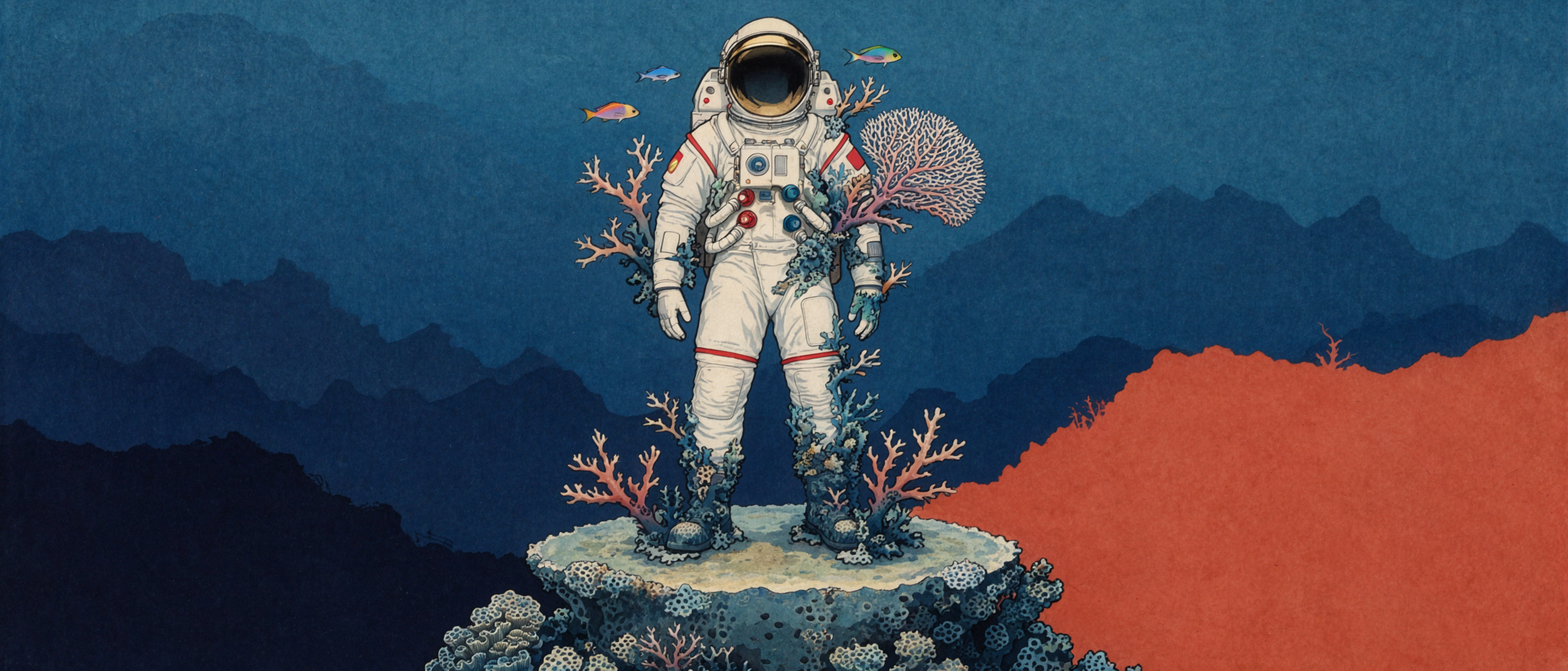 Combinaison spatiale corail · Estampe ukiyo-e