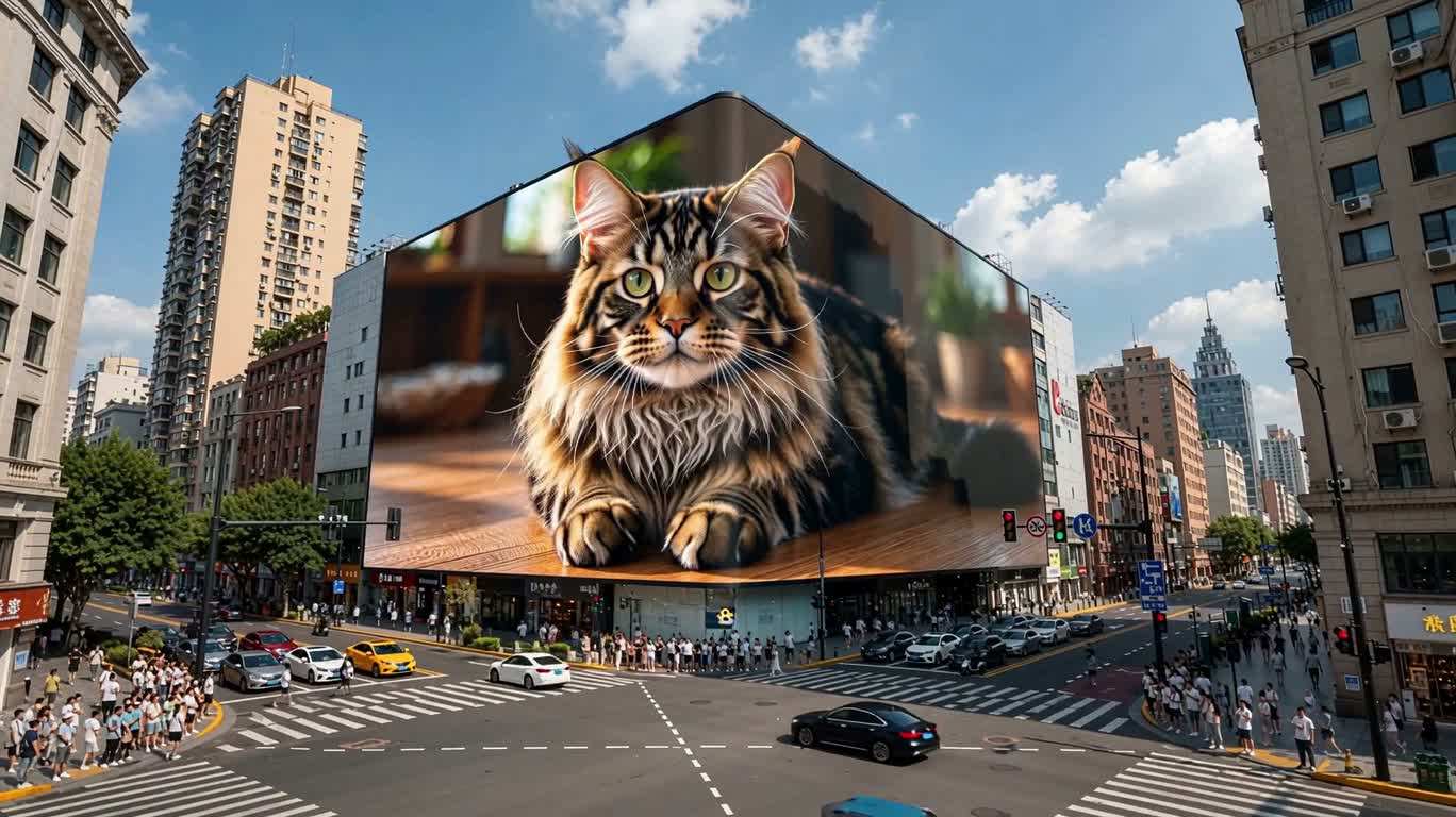 Chú mèo tinh nghịch trên màn hình khổng lồ ở Shibuya