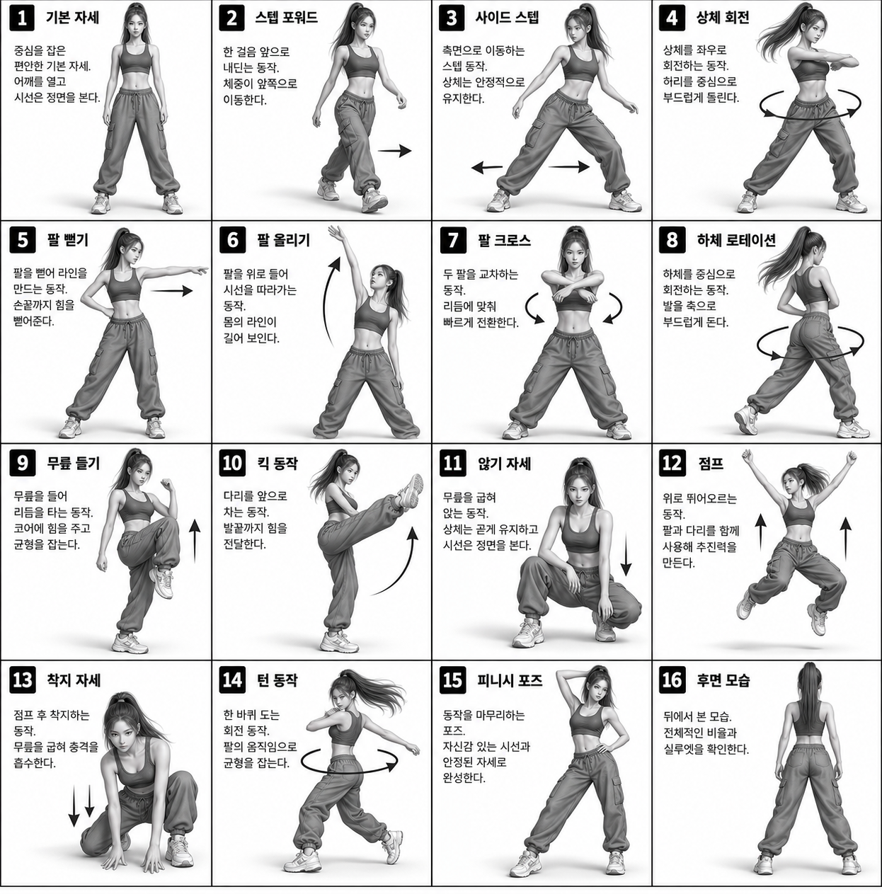 灰度3D角色动作参考图