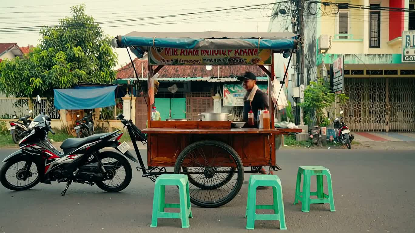 Một ngày ở quán mì gà vỉa hè Indonesia