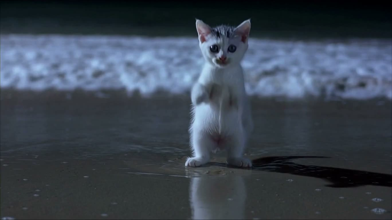 月光海滩上的双猫舞步