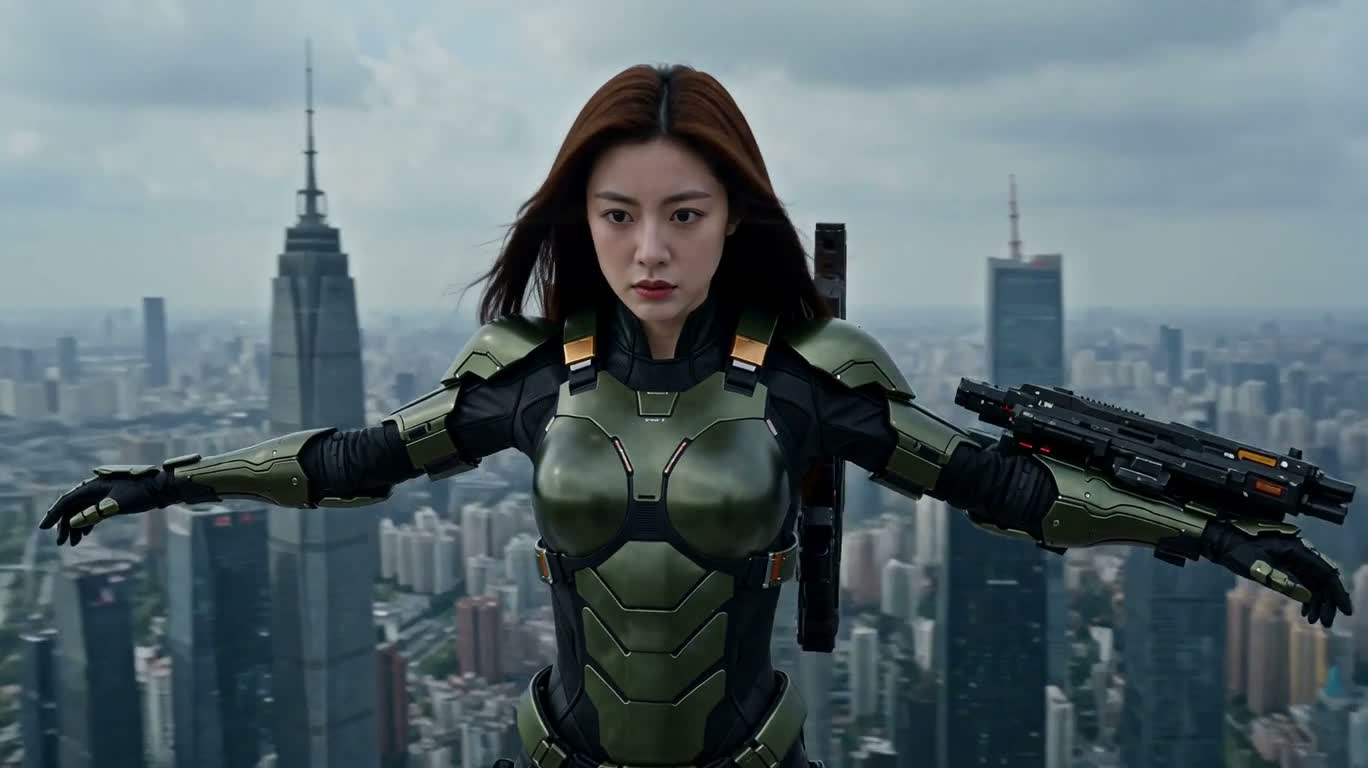 高楼装甲女战士对决异形机械体