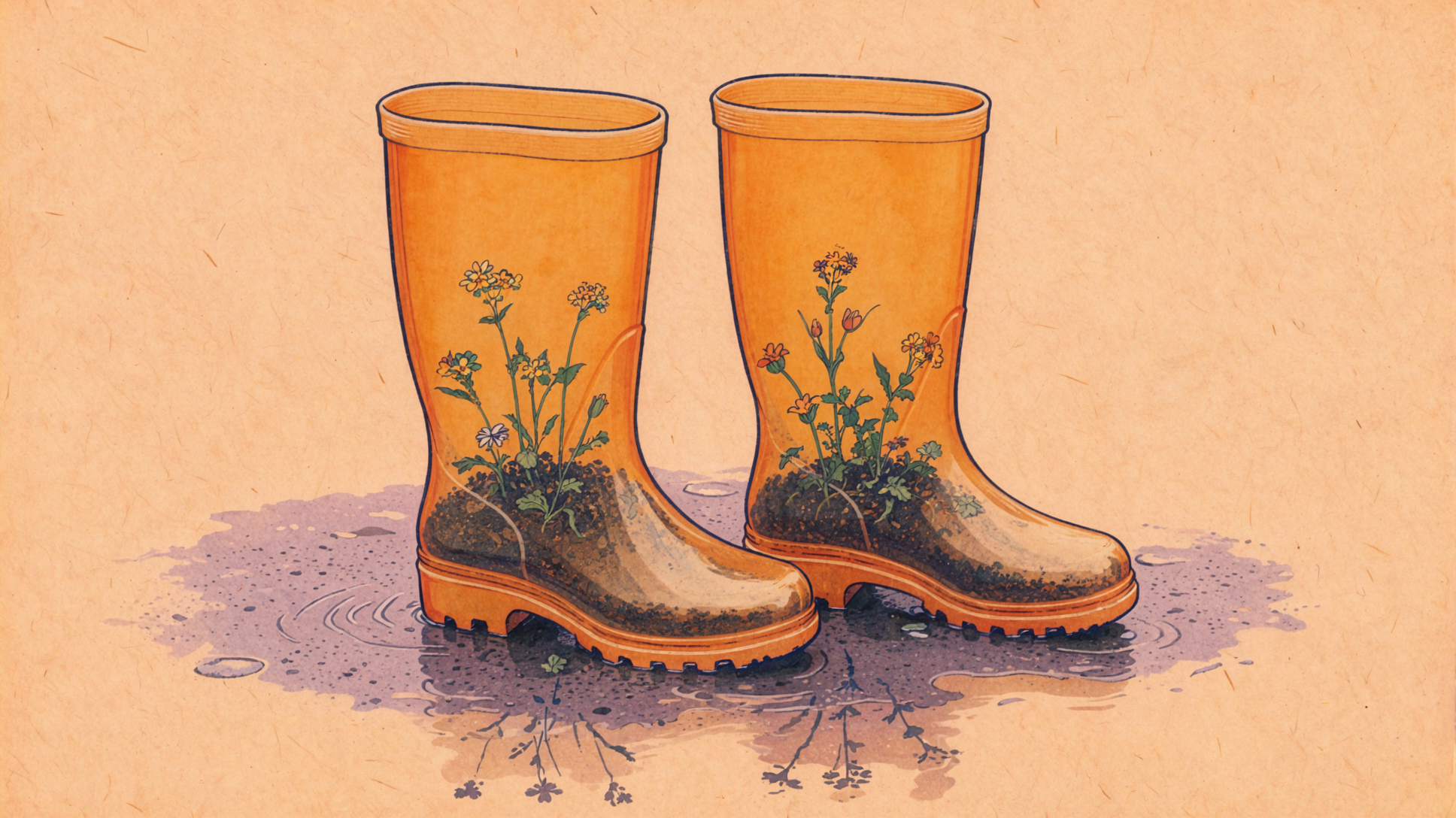 Bottes de pluie ambrées · Estampe ukiyo-e — AI image creation