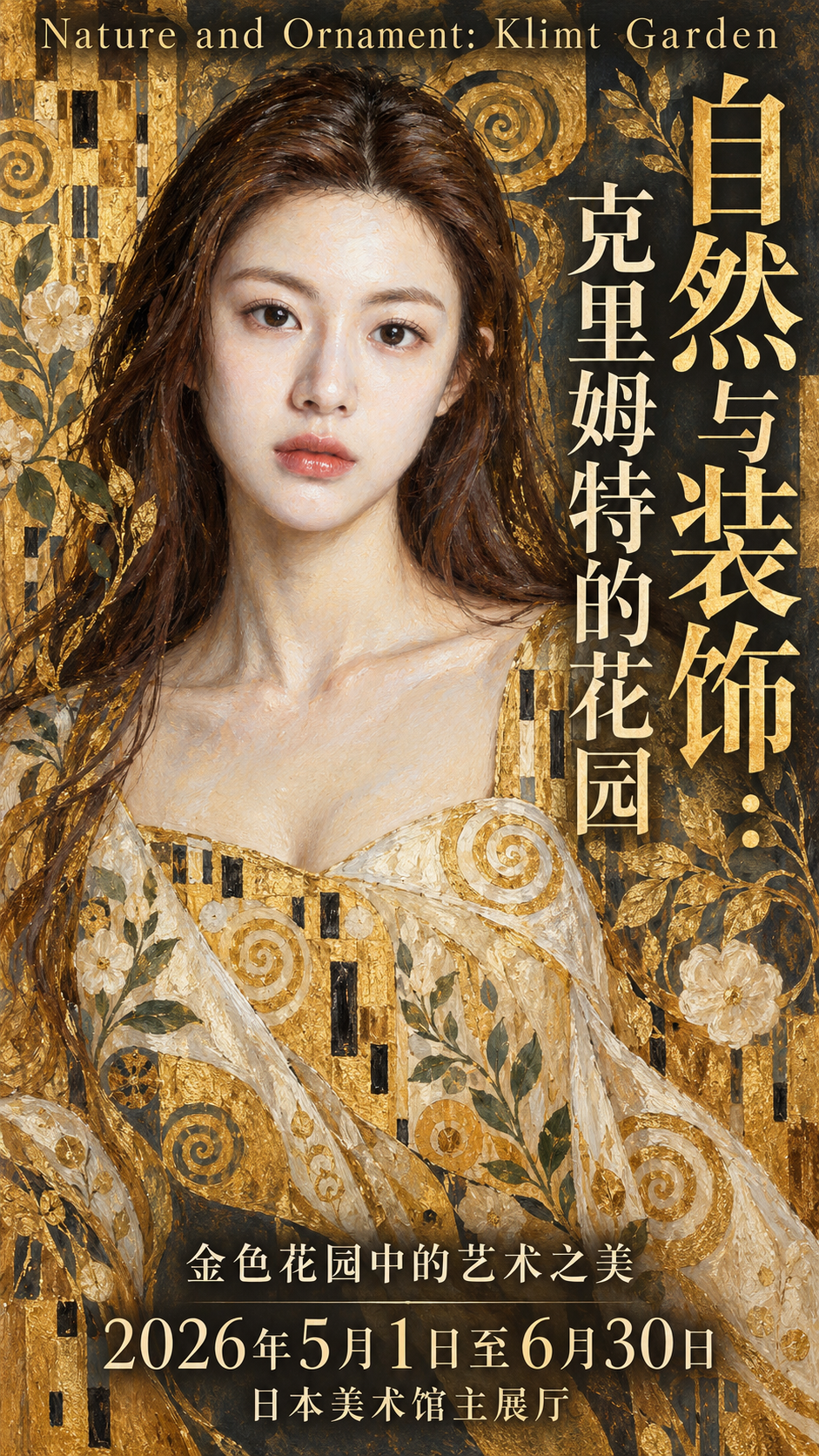 克里姆特灵感日式美术馆装饰艺术展览海报 — AI image creation